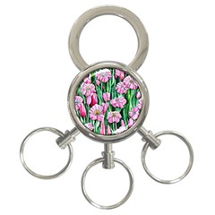 Blushing Bold Botanical Watercolor Flowers 3-ring Key Chain by GardenOfOphir