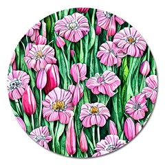 Blushing Bold Botanical Watercolor Flowers Magnet 5  (round) by GardenOfOphir