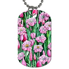 Blushing Bold Botanical Watercolor Flowers Dog Tag (two Sides) by GardenOfOphir