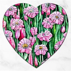 Blushing Bold Botanical Watercolor Flowers Jigsaw Puzzle (heart) by GardenOfOphir