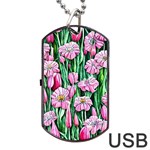 Blushing Bold Botanical Watercolor Flowers Dog Tag USB Flash (One Side) Front