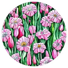 Blushing Bold Botanical Watercolor Flowers Round Trivet by GardenOfOphir