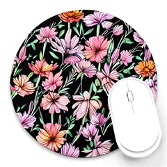 Clustered Watercolor Flowers Round Mousepad by GardenOfOphir