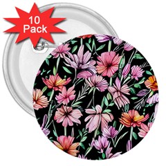 Clustered Watercolor Flowers 3  Buttons (10 Pack)  by GardenOfOphir