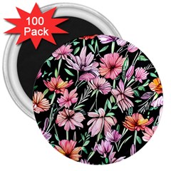 Clustered Watercolor Flowers 3  Magnets (100 Pack) by GardenOfOphir