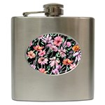 Clustered Watercolor Flowers Hip Flask (6 oz) Front