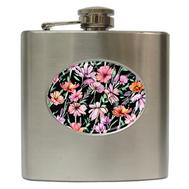 Clustered Watercolor Flowers Hip Flask (6 oz)