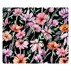 Clustered Watercolor Flowers One Side Premium Plush Fleece Blanket (small)