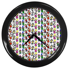 Stickman Kids Doodle Paper Children Group Wall Clock (black) by Ravend