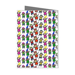 Stickman Kids Doodle Paper Children Group Mini Greeting Cards (pkg Of 8) by Ravend