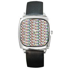 Stickman Kids Doodle Paper Children Group Square Metal Watch by Ravend