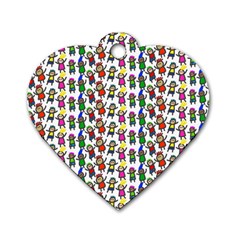 Stickman Kids Doodle Paper Children Group Dog Tag Heart (two Sides) by Ravend