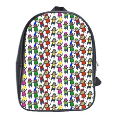 Stickman Kids Doodle Paper Children Group School Bag (xl) by Ravend