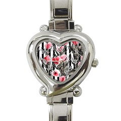 Chic Watercolor Flowers Heart Italian Charm Watch by GardenOfOphir