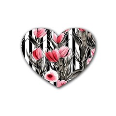 Chic Watercolor Flowers Rubber Heart Coaster (4 Pack) by GardenOfOphir