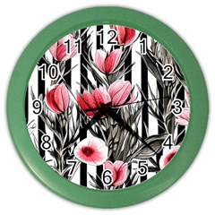 Chic Watercolor Flowers Color Wall Clock by GardenOfOphir