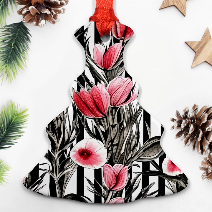 Chic Watercolor Flowers Christmas Tree Ornament (Two Sides)