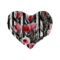 Chic Watercolor Flowers Standard 16  Premium Flano Heart Shape Cushions by GardenOfOphir