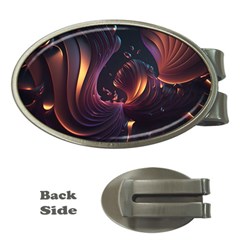 Ai Generated Swirls Space Design Fractal Light 3d Art Pattern Money Clips (oval)  by Ravend