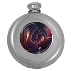 Ai Generated Swirls Space Design Fractal Light 3d Art Pattern Round Hip Flask (5 Oz) by Ravend