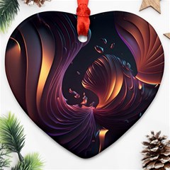 Ai Generated Swirls Space Design Fractal Light 3d Art Pattern Heart Ornament (two Sides) by Ravend