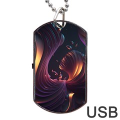 Ai Generated Swirls Space Design Fractal Light 3d Art Pattern Dog Tag Usb Flash (one Side) by Ravend