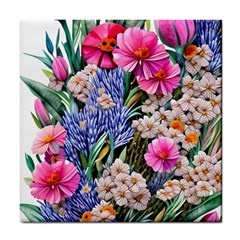 Bountiful Watercolor Flowers Tile Coaster by GardenOfOphir