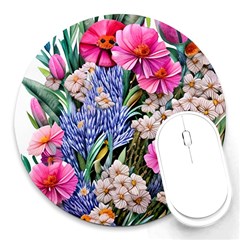 Bountiful Watercolor Flowers Round Mousepad by GardenOfOphir