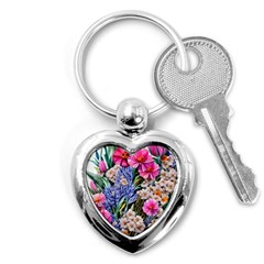 Bountiful Watercolor Flowers Key Chain (heart) by GardenOfOphir