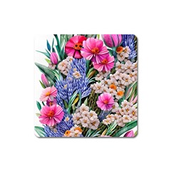 Bountiful Watercolor Flowers Square Magnet by GardenOfOphir