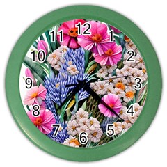 Bountiful Watercolor Flowers Color Wall Clock by GardenOfOphir