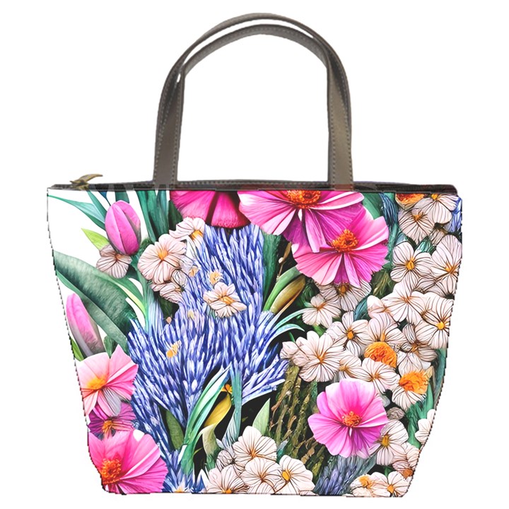 Bountiful Watercolor Flowers Bucket Bag