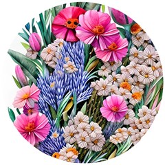 Bountiful Watercolor Flowers Wooden Puzzle Round by GardenOfOphir