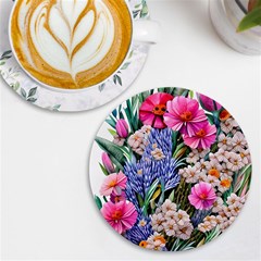 Bountiful Watercolor Flowers Uv Print Round Tile Coaster by GardenOfOphir