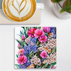 Bountiful Watercolor Flowers Uv Print Square Tile Coaster  by GardenOfOphir