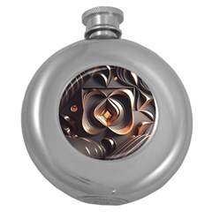 Ai Generated Swirls Space Design Fractal Light 3d Pattern Round Hip Flask (5 Oz) by Ravend