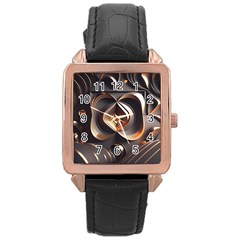 Ai Generated Swirls Space Design Fractal Light 3d Pattern Rose Gold Leather Watch  by Ravend