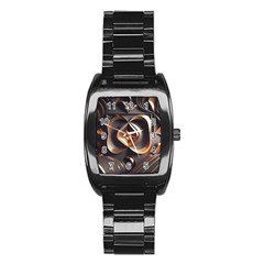 Ai Generated Swirls Space Design Fractal Light 3d Pattern Stainless Steel Barrel Watch