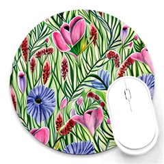 Celestial Watercolor Flower Round Mousepad by GardenOfOphir