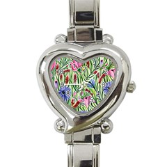 Celestial Watercolor Flower Heart Italian Charm Watch by GardenOfOphir