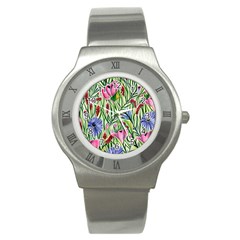 Celestial Watercolor Flower Stainless Steel Watch by GardenOfOphir