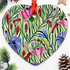 Celestial Watercolor Flower Heart Ornament (two Sides) by GardenOfOphir