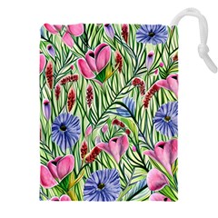 Celestial Watercolor Flower Drawstring Pouch (4xl) by GardenOfOphir