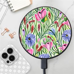 Celestial Watercolor Flower Wireless Fast Charger(black) by GardenOfOphir