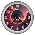 Ai Generated Swirl Space Design Fractal Light 3d Art Wall Clock (Silver) Front