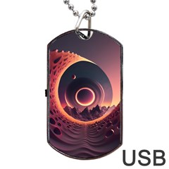 Ai Generated Swirl Space Design Fractal Light 3d Art Dog Tag Usb Flash (one Side) by Ravend