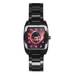 Ai Generated Swirl Space Design Fractal Light 3d Art Stainless Steel Barrel Watch