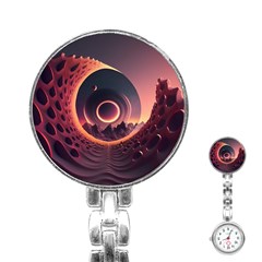 Ai Generated Swirl Space Design Fractal Light 3d Art Stainless Steel Nurses Watch by Ravend