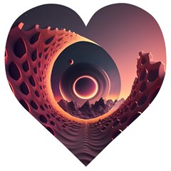 Ai Generated Swirl Space Design Fractal Light 3d Art Wooden Puzzle Heart by Ravend