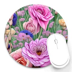 Broken And Budding Watercolor Flowers Round Mousepad by GardenOfOphir